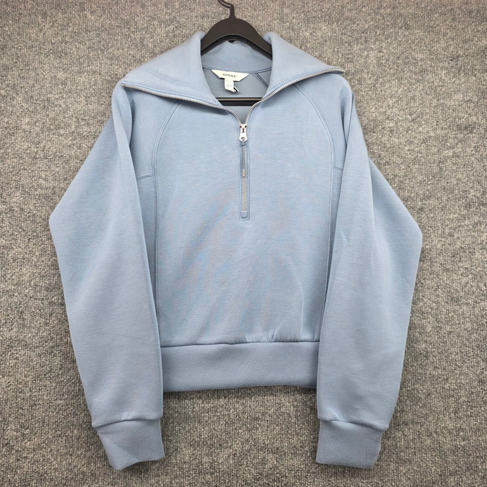Spanx AirEssentials Half Zip Pullover Light Blue Spacer Sweatshirt Small